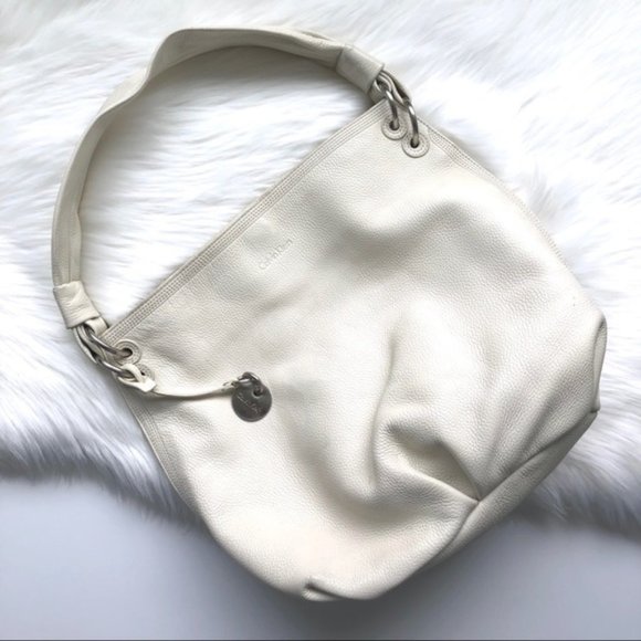 CALVIN KLEIN Leather Shoulder Bag Satchel Cream - Picture 1 of 9
